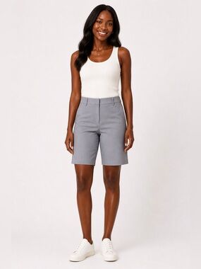 Women’s Gray 10” Bermuda Shorts Size 16 Mid Rise Cotton Stretch Summer